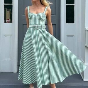 Cara Cara Green and White Striped Maxi Dress